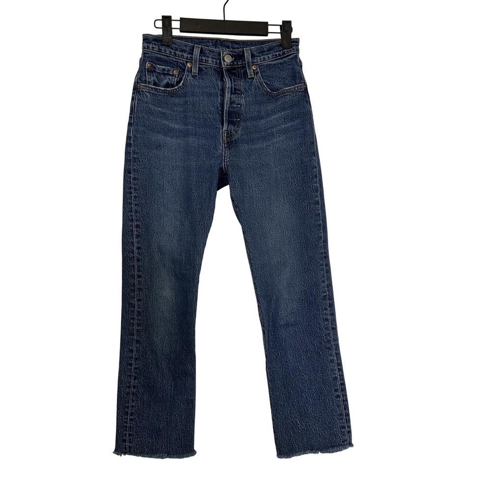 Levis 501 Jeans Womens 25x26 Blue High‎ Rise Button Fly Straight Raw Hem Red Tab